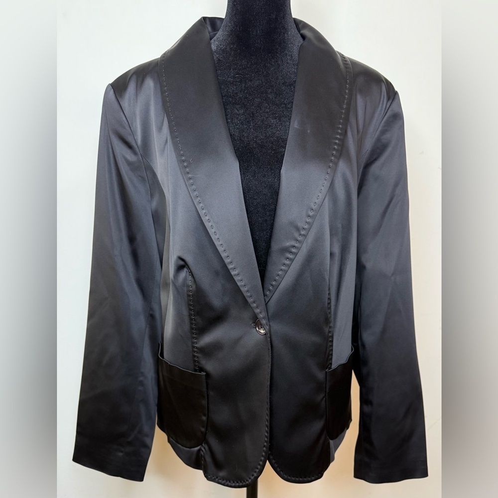Context Woman plus size Black satin formal tuxedo like Black jacket lapel 14W EC - Picture 2 of 10